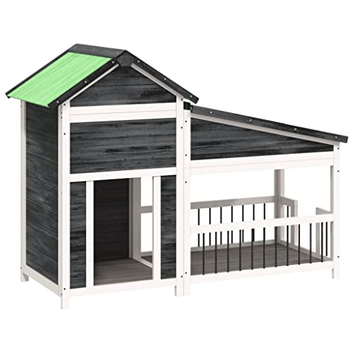 Hundehütte aus Holz, Hundehaus Kleintierhaus mit Wasserfestes Dach, Outdoor Hütte für drinnen und draußen, Katzenhaus Hundebett Haustierbett Hundeliege, Grau 143x60,5x109 cm von Makastle