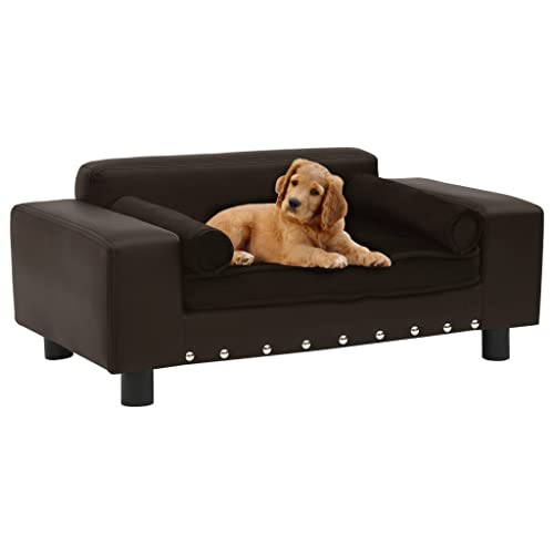 Makastle Haustiersofa Hundematte Hundebett Hundesofa Hundecouch Katzen Sofa für kleine Hunde und Katzen, Schlafplatz, Braun 81x43x31 cm Plüsch und Kunstleder von Makastle