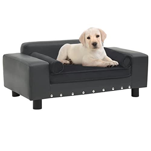 Makastle Haustiersofa Hundematte Hundebett Hundesofa Hundecouch Katzen Sofa für kleine Hunde und Katzen, Schlafplatz, Dunkelgrau 81x43x31 cm Plüsch und Kunstleder von Makastle