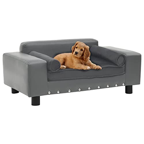 Makastle Haustiersofa Hundematte Hundebett Hundesofa Hundecouch Katzen Sofa für kleine Hunde und Katzen, Schlafplatz, Grau 81x43x31 cm Plüsch und Kunstleder von Makastle