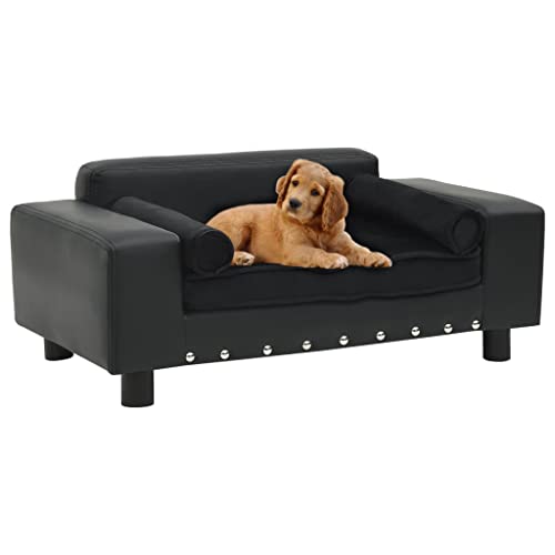 Makastle Haustiersofa Hundematte Hundebett Hundesofa Hundecouch Katzen Sofa für kleine Hunde und Katzen, Schlafplatz, Schwarz 81x43x31 cm Plüsch und Kunstleder von Makastle