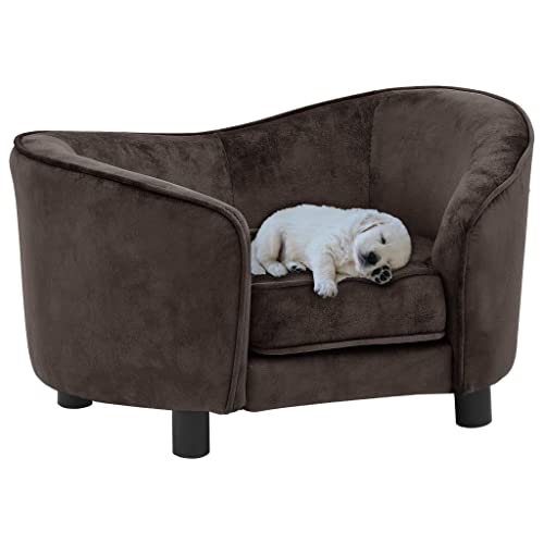 Makastle Haustiersofa Hundematte Hundebett Hundesofa Hundecouch Katzen Sofa für kleine Hunde und Katzen, mit Kissen Plüsch Schaumstoff Kiefernholz, Braun 69x49x40 cm von Makastle