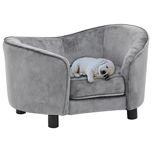 Makastle Haustiersofa Hundematte Hundebett Hundesofa Hundecouch Katzen Sofa für kleine Hunde und Katzen, mit Kissen Plüsch Schaumstoff Kiefernholz, Grau 69x49x40 cm von Makastle