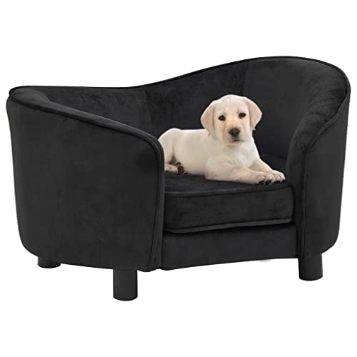 Makastle Haustiersofa Hundematte Hundebett Hundesofa Hundecouch Katzen Sofa für kleine Hunde und Katzen, mit Kissen Plüsch Schaumstoff Kiefernholz, Schwarz 69x49x40 cm von Makastle