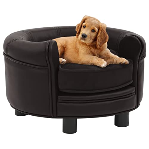 Makastle Haustiersofa mit Gepolsterte, Hundematte Hundebett Hundesofa Hundecouch Katzen Sofa für kleine Hunde und Katzen, Schlafplatz, Braun 48x48x32 cm Plüsch und Kunstleder von Makastle