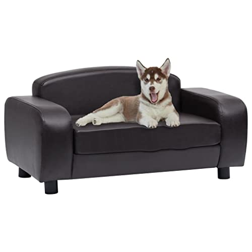 Makastle Haustiersofa mit Gepolsterte, Hundematte Hundebett Hundesofa Hundecouch Katzen Sofa für kleine Hunde und Katzen, Schlafplatz, Braun 80x50x40 cm Kunstleder von Makastle