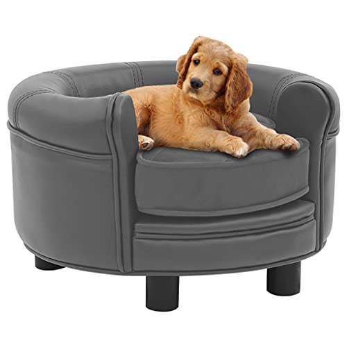 Makastle Haustiersofa mit Gepolsterte, Hundematte Hundebett Hundesofa Hundecouch Katzen Sofa für kleine Hunde und Katzen, Schlafplatz, Grau 48x48x32 cm Plüsch und Kunstleder von Makastle