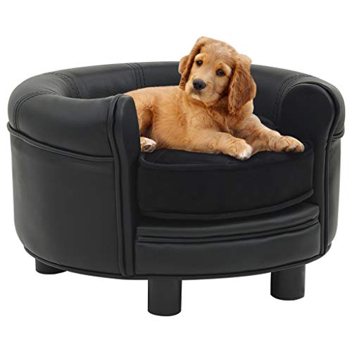 Makastle Haustiersofa mit Gepolsterte, Hundematte Hundebett Hundesofa Hundecouch Katzen Sofa für kleine Hunde und Katzen, Schlafplatz, Schwarz 48x48x32 cm Plüsch und Kunstleder von Makastle