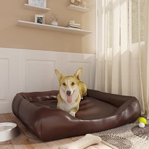 Makastle Hundebett Hundekissen Katzenbett Hundekorb mit rutschfest Gepolstert, Weich, Federnd, Robust, für Kleine Mittel Hunde, Braun 80x68x23 cm Kunstleder von Makastle