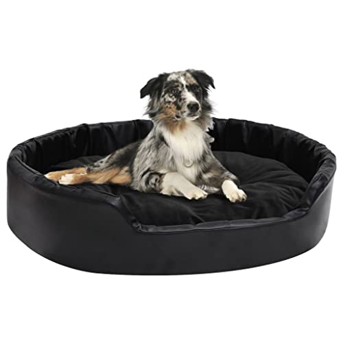 Makastle Hundebett Hundekissen Katzenbett Hundekorb mit rutschfest Gepolstert, Weich, Federnd, Robust, für Kleine Mittel Hunde, Schwarz 90x79x20 cm Plüsch und Kunstleder von Makastle