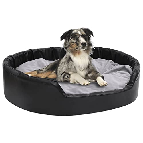 Makastle Hundebett Hundekissen Katzenbett Hundekorb mit rutschfest Gepolstert, Weich, Federnd, Robust, für Kleine Mittel Hunde, Schwarz-Grau 99x89x21 cm Plüsch und Kunstleder von Makastle