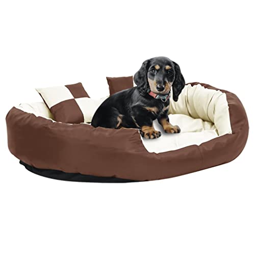 Makastle Hundebett Verschiedene Größen für kleine, mittelgroße und große Hunde, Hundesofa mit Kissen, flauschig, warm, Wendbares, waschbares, gepolstert, Braun und Creme 110x80x23 cm von Makastle