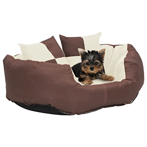 Makastle Hundebett Verschiedene Größen für kleine, mittelgroße und große Hunde, Hundesofa mit Kissen, flauschig, warm, Wendbares, waschbares, gepolstert, Braun und Creme 65x50x20 cm von Makastle