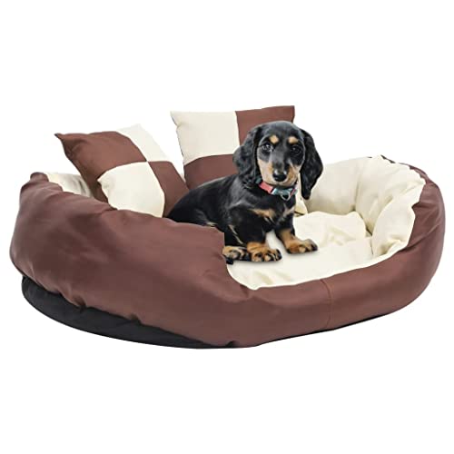 Makastle Hundebett Verschiedene Größen für kleine, mittelgroße und große Hunde, Hundesofa mit Kissen, flauschig, warm, Wendbares, waschbares, gepolstert, Braun und Creme 85x70x20 cm von Makastle