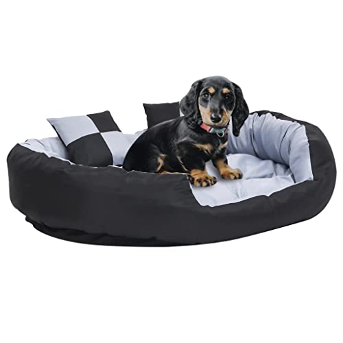 Makastle Hundebett Verschiedene Größen für kleine, mittelgroße und große Hunde, Hundesofa mit Kissen, flauschig, warm, Wendbares, waschbares, gepolstert, Grau und Schwarz 110x80x23 cm von Makastle