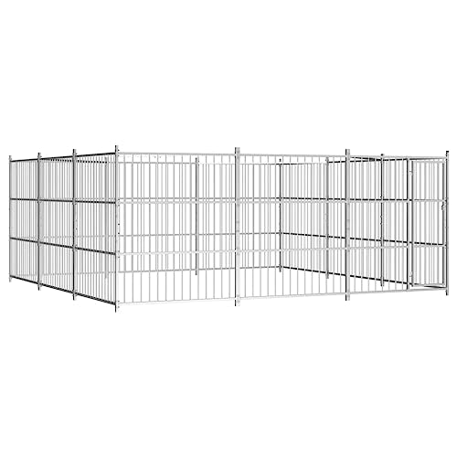 Outdoor Tiergehege mit Stahlrahmen, Hundezwinger Hundehütte Hundekäfig Hundehaus Tierlaufstall Freilaufgehege, Welpenauslauf, Welpenlaufstall, Hundelaufstall, Verschließbare Tür, 450x450x185 cm von Makastle