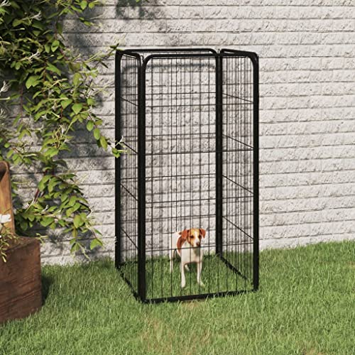 Outdoor Welpenauslauf Freilaufgehege drinnen und draußen rechteckig Welpenlaufstall Welpengehege Welpenzaun, Tiergehege für Hunde, Verschließbare Tür, 4-TLG, Schwarz 50x100 cm von Makastle