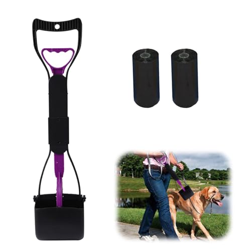 Klappbares Hundekotschaufel Set mit Abfallbeutel, 45cm Tragbare Hundekotgreifer mit Langem Griff, Pooper Scooter für Hunde und Katzen, Spaziergänge, Garten (Lila) von Makoto Nobu