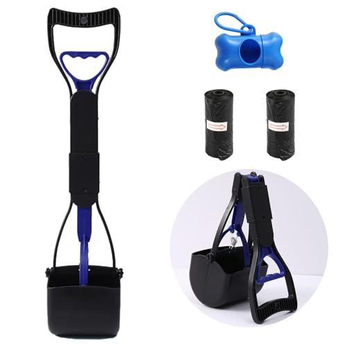 Tragbare Hundekotschaufel Set mit Abfallsackspender und Abfallsack, 45cm Faltbarer Langer Griff Hundekotgreifer, Pooper Scooter für Große, Kleine Hunde (Blau) von Makoto Nobu