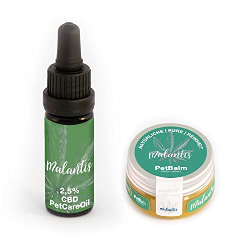 Malantis Pets Paket | Tier Pflege Set | Pet Care Oil 10ml & PetBalm Pfotenbalsam 25ml | Fellpflege mit Hanfsamenöl & Pfotenbalsam mit Rosmarinöl | Naturkosmetik von Malantis