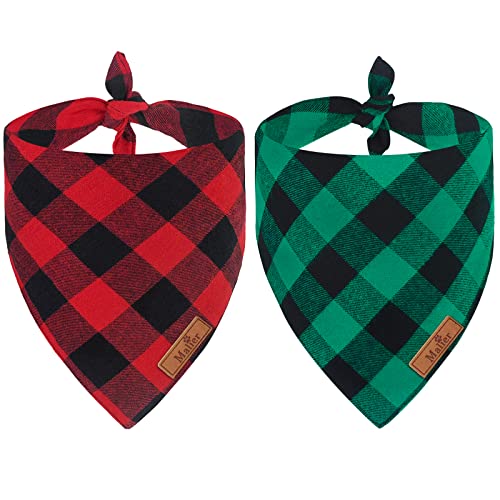 Malier 2 Stück Hundehalstuch Weihnachten Classic Plaid Haustier Bandana Schal Dreieckstuch Lätzchen Kopftuch Set Haustier Kostüm Zubehör Dekoration für kleine mittlere große Hunde Katzen Haustiere (L von Malier