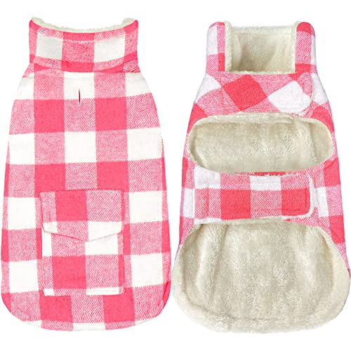 Malier Hunde-Wintermantel, klassischer karierter Fleece-Hundemantel, kaltes Wetter, Hundejacke mit Tasche, Windprood warmer Hundemantel, Weste, Winter, mittelgroße und große Hunde (Rosa, Medium) von Malier