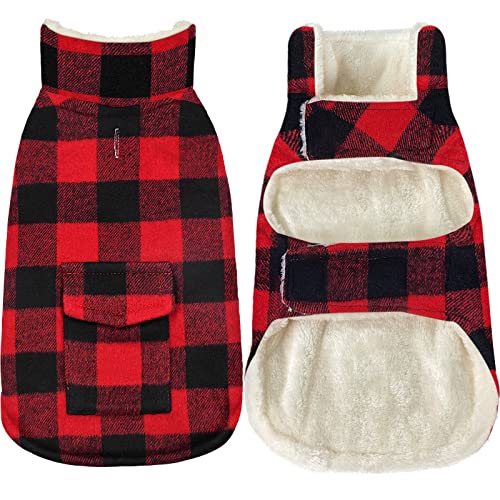 Malier Hunde-Wintermantel, klassischer karierter Fleece-Hundemantel, kaltes Wetter, Hundejacke mit Tasche, Windprood warmer Hundemantel, Weste, Winter, mittelgroße und große Hunde (rot, XL) von Malier