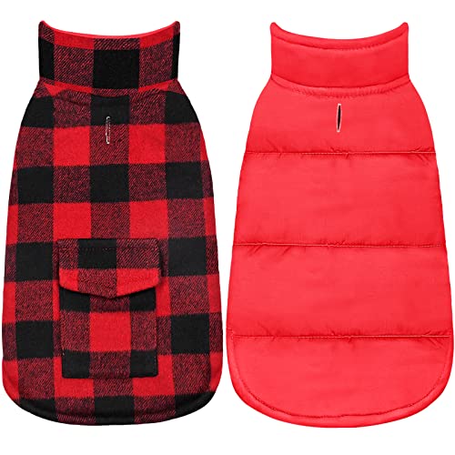 Malier Hunde-Wintermantel, wendbar, klassisch, kariert, wasserdicht, Hunde-Winterjacke, warme Hundeweste mit Tasche, kaltes Wetter, winddicht, Hundekleidung, mittelgroße und große Hunde (rot, XXXL) von Malier