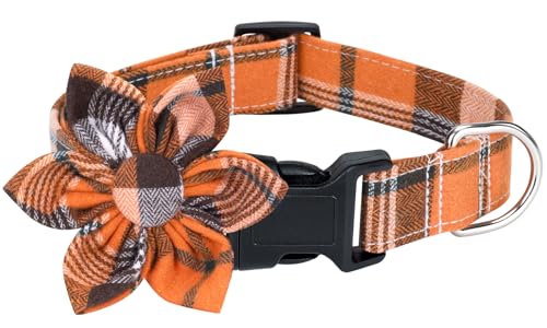 Malier Thanksgiving Hundehalsband mit Blume, klassisches Büffelkariertes Hundehalsband mit Schnalle, verstellbar, Thanksgiving-Halsbänder mit Fliege für kleine, mittelgroße und große Hunde, Welpen von Malier