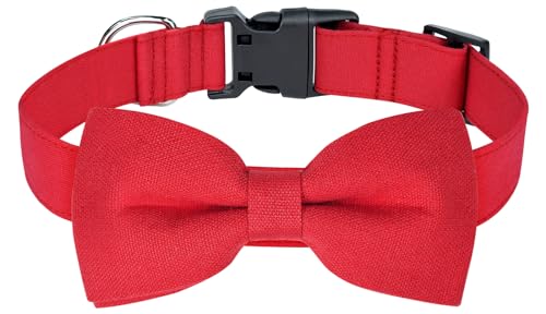 Malier Weihnachts-Hundehalsband und Fliege mit klassischem Schneeflockenmuster, bezauberndes Hundehalsband mit Lichtschnalle, Haustierzubehör für Welpen, Hunde, Katzen, Haustiere (Rot, Größe XS) von Malier