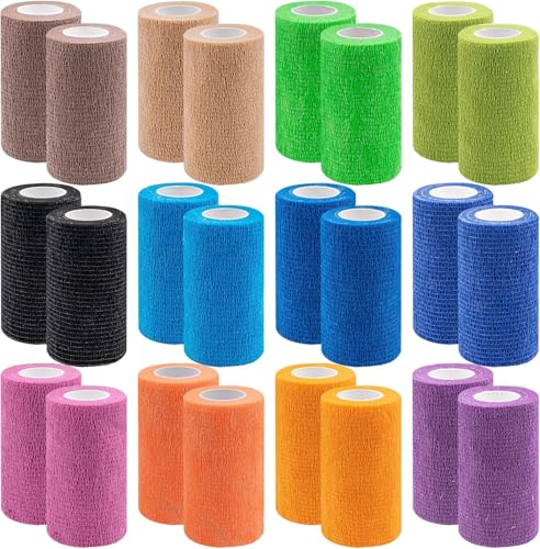 24 Rollen Selbstklebendes Bandagen Tape, Athletische Kohäsive Bandage, Elastische Haustierwickel Atmungsaktive Kohäsive Bandage für Handgelenk- und Knöchelverstauchungen, Erste Hilfe, Schwellungen, Sp von Malloom