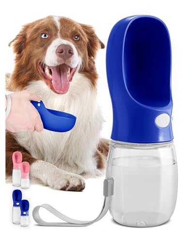 MalsiPree Hundetrinkflasche für unterwegs - Auslaufsicher & Tragbar Trinkbehälter - Trinkflasche für Welpen und Haustiere, Hundetrinkflaschen Reisen & Spazierengehen mit Verschlussknopf 350 ml, Blau von MalsiPree