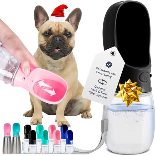 MalsiPree Hundetrinkflasche für unterwegs - Auslaufsicher & Tragbar Trinkbehälter - Trinkflasche für Welpen und Haustiere, Hundetrinkflaschen Reisen & Spazierengehen mit Verschlussknopf 350 ml Schwarz von MalsiPree