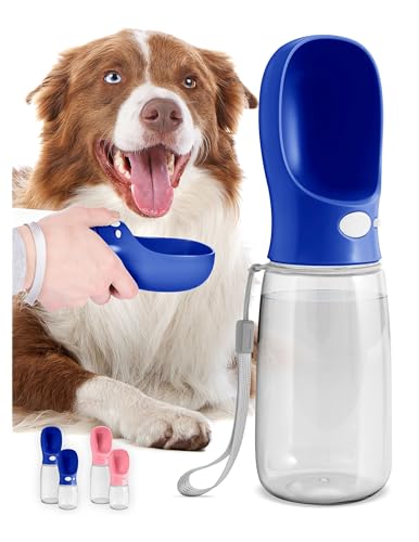 MalsiPree Hundetrinkflasche für unterwegs - Auslaufsicher & Tragbar Trinkbehälter - Trinkflasche für Welpen und Haustiere, Hundetrinkflaschen Reisen & Spazierengehen mit Verschlussknopf 550 ml, Blau von MalsiPree