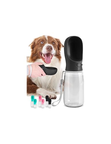 MalsiPree Hundetrinkflasche für unterwegs - Auslaufsicher & Tragbar Trinkbehälter - Trinkflasche für Welpen und Haustiere, Hundetrinkflaschen Reisen & Spazierengehen mit Verschlussknopf 550ML, Schwarz von MalsiPree