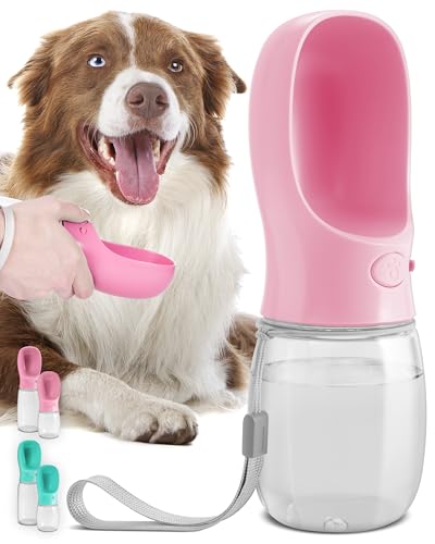 MalsiPree Hundetrinkflasche für unterwegs - Auslaufsicher & Tragbar Trinkbehälter - Trinkflasche für Welpen und Haustiere, Hundetrinkflaschen Reisen & Spazierengehen mit Verschlussknopf 350 ml, Rosa von MalsiPree