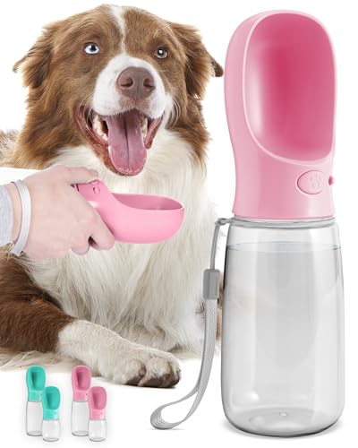 MalsiPree Hundetrinkflasche für unterwegs - Auslaufsicher & Tragbar Trinkbehälter - Trinkflasche für Welpen und Haustiere, Hundetrinkflaschen Reisen & Spazierengehen mit Verschlussknopf 550 ml, Rosa von MalsiPree