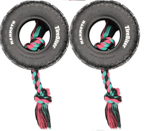 Mammoth TireBiter Originals mit Baumwoll-Polyester-Seil, Naturkautschuk-Hundespielzeug für extra langes interaktives Spielen, 25,4 cm, mit verschiedenen Seilfarben, 2 Stück von Mammoth Pet Products