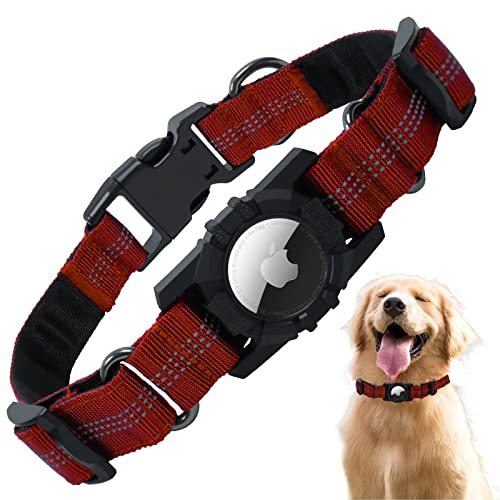 ManaMax AirTag Hundehalsband Verstellbares Reflektierendes Apple Air Tag Hundehalsband Nylon Langlebiges Haustier Halsband mit AirTag Halter Hülle Heavy Duty Airtag Halsbänder Zubehör für Welpen von ManaMax