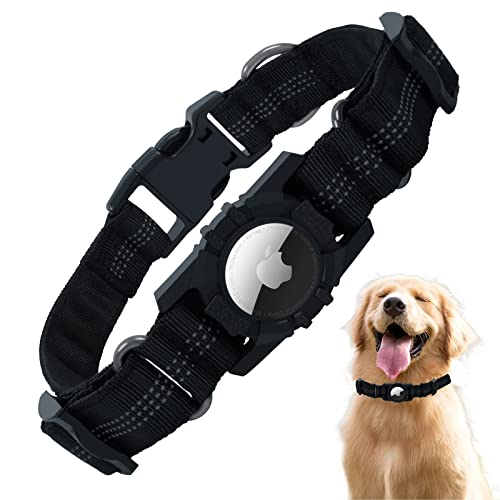 ManaMax AirTag Hundehalsband Verstellbares Reflektierendes Apple Air Tag Hundehalsband Nylon Langlebiges Haustier Halsband mit AirTag Halter Hülle Heavy Duty Airtag Halsbänder Zubehör für Welpen von ManaMax