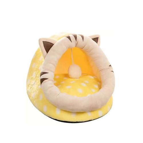 Katzenbett, waschbar, für kleine Hunde, aus Plüsch, mit abnehmbarem Bett für Katzen und Haus (Gelb, M) von ManbaEU