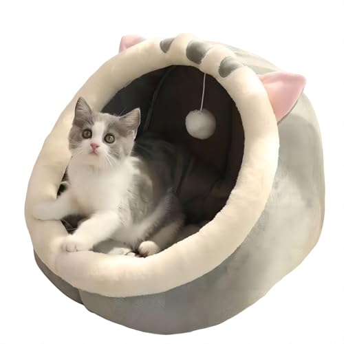 Katzenbett, waschbar, für kleine Hunde, aus Plüsch, mit abnehmbarem Bett für Katzen und Haus (Grau, S) von ManbaEU