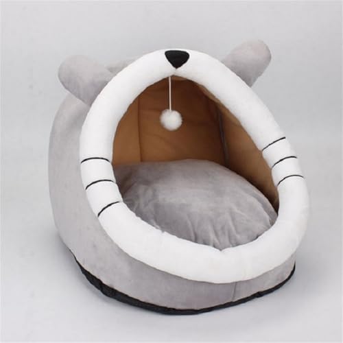 Katzenbett, waschbar, für kleine Hunde, aus Plüsch, mit abnehmbarem Bett für Katzen und Haus (Grau 1, M) von ManbaEU