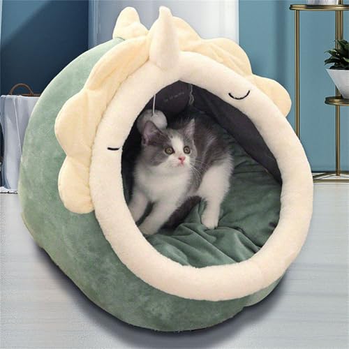 Katzenbett, waschbar, für kleine Hunde, aus Plüsch, mit abnehmbarem Bett für Katzen und Haus (Grün, L) von ManbaEU