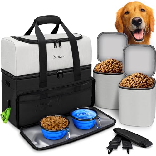 Mancro Doppelschichtige Hundetasche, Haustier-Reisetaschen mit 2 extra großen Futterbehältern, 2 zusammenklappbaren Hundenäpfen, Multi-Taschen-Organizer für Hundebedarf, Zubehör für den Roadtrip, von Mancro