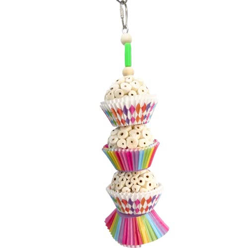 Mandarin Bird Toys M&M 1567 Dreifach-Tutu-Kauspielzeug – handgefertigtes Sola-Holz-Vogelspielzeug, leicht, zerkleinerbare Cup-Kuchenbecher, Sola-Holzkugeln, Futtersuche, ideal für kleine und von Mandarin Bird Toys