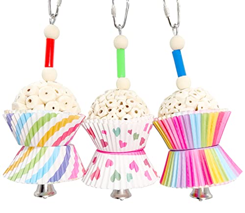 Mandarin Bird Toys von M&M 1563 Tutu-Kauspielzeug mit drei natürlichen Schreddern von Sola, kleine Cupcake-Schnabelfüße, handgefertigt, für Papageien, Nymphensittiche, Kanarienvögel, Conure Quaker von Mandarin Bird Toys