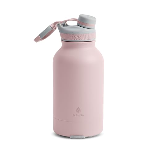 Manna Rover Doppelwandige isolierte Edelstahlflasche mit robustem Silikon-Haustiernapf, 1,3 l, rosa Pulverbeschichtung von Manna