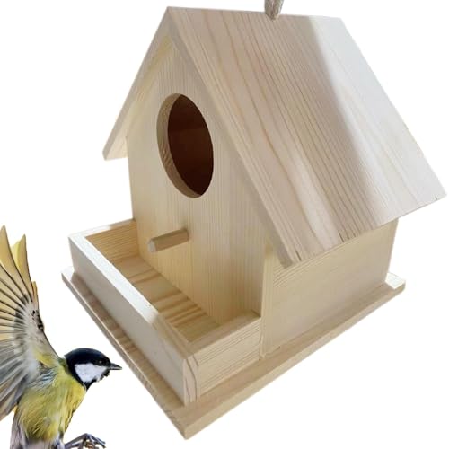 Hangable Bird House, Vogelhäuser für Außenhänge - Holzvogelnest mit Pole,Haustierhaus für Kolibris Kardinal Wildvögel, Außendekoration für den Gartenhof im Patio von Manolyee