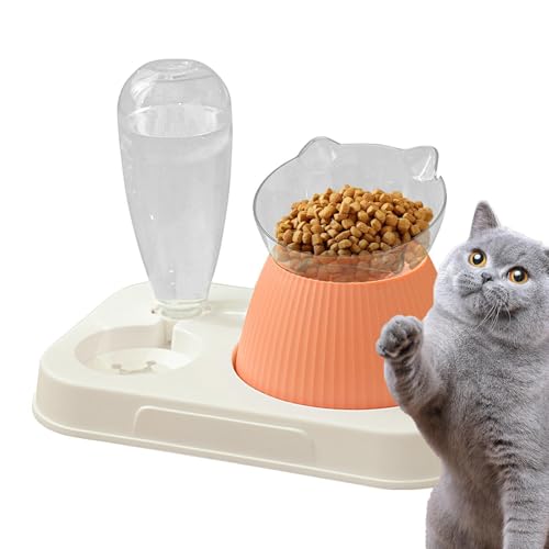 Katzenschalen für Innenkatzen, Katzenfutter und Wasserschale | Wasserspender 15 Grad Tilted Automatic Feeder - Abnehmbare Fütterungsstation Automatischer Spender für Haustierpuppenkätzchen von Manolyee